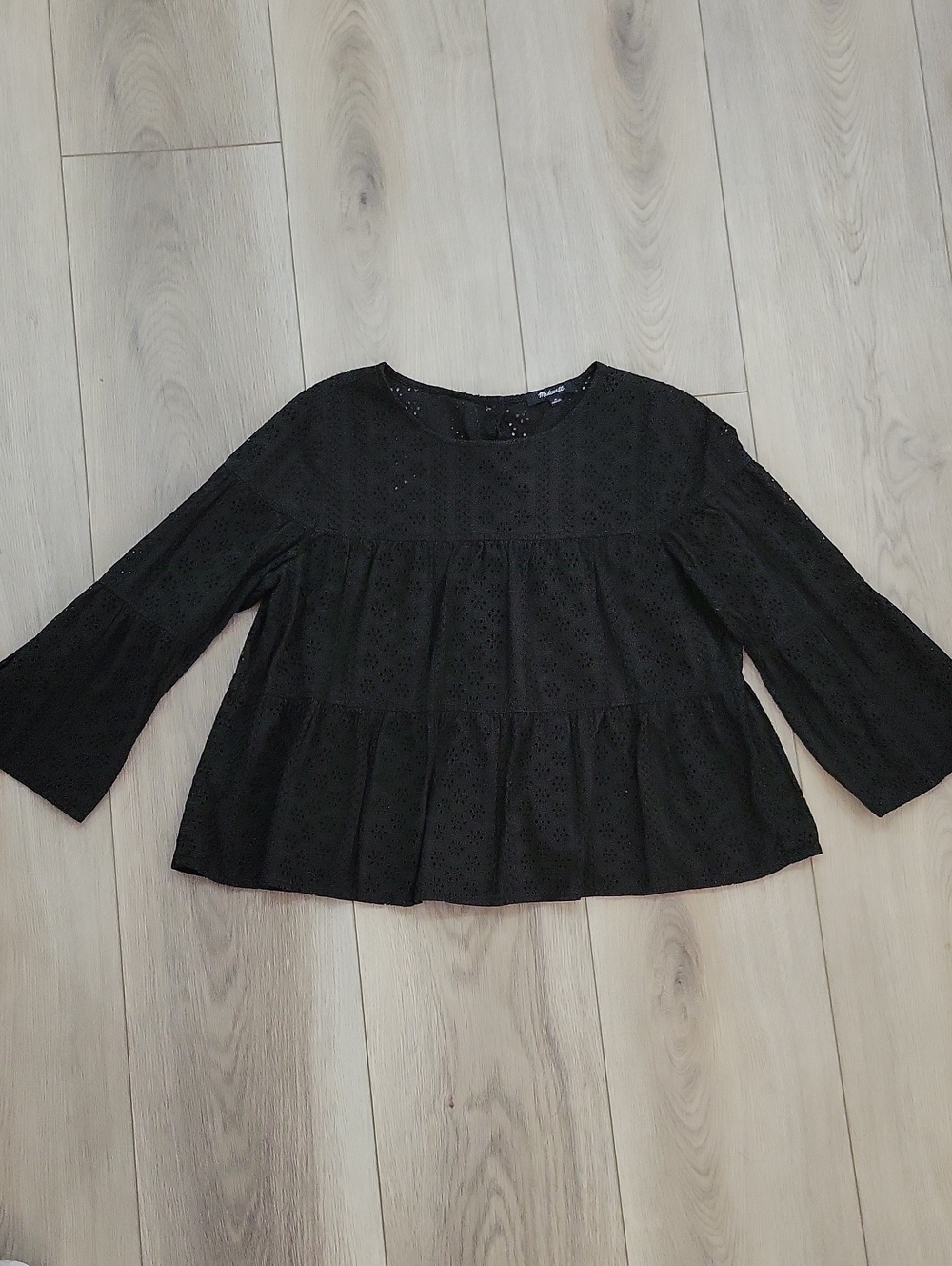 Madewell Black Eyelet Peplum Blouse